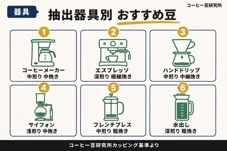 抽出器具に合わせたコーヒー豆の買い方