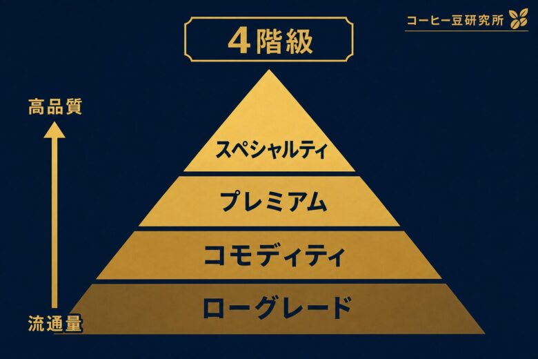 コーヒー豆のランク4階級ピラミッド スペシャルティからローグレード