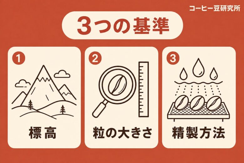 コーヒー豆の格付けを決める3つの基準 標高とスクリーンサイズと精製方法