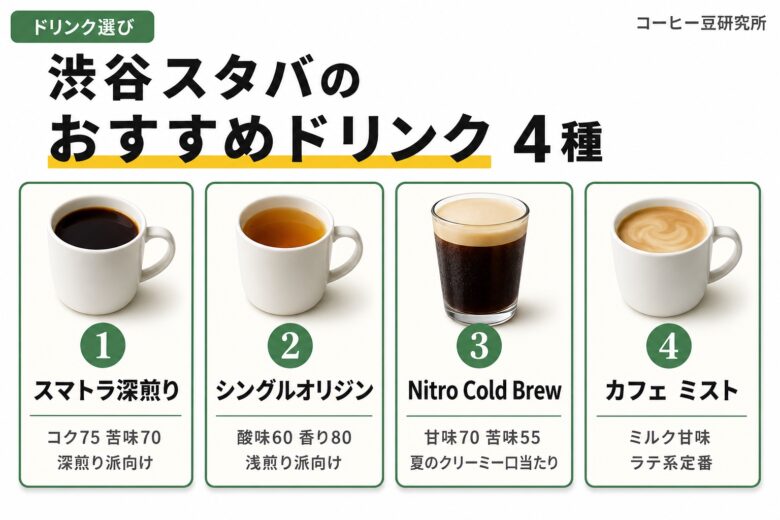 渋谷スタバのおすすめドリンク4種 深煎り・浅煎り・コールドブリュー・ラテ