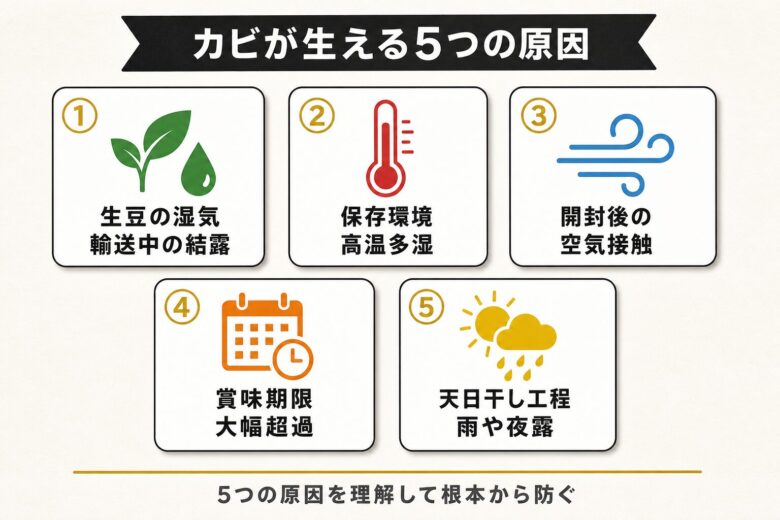 コーヒー豆にカビが生える5つの原因