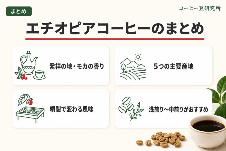 エチオピアコーヒーの特徴・産地・精製・焙煎のまとめ