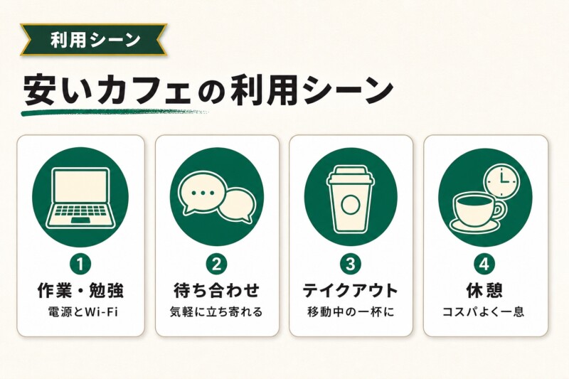 安いコーヒーチェーン・カフェのおすすめ利用シーン