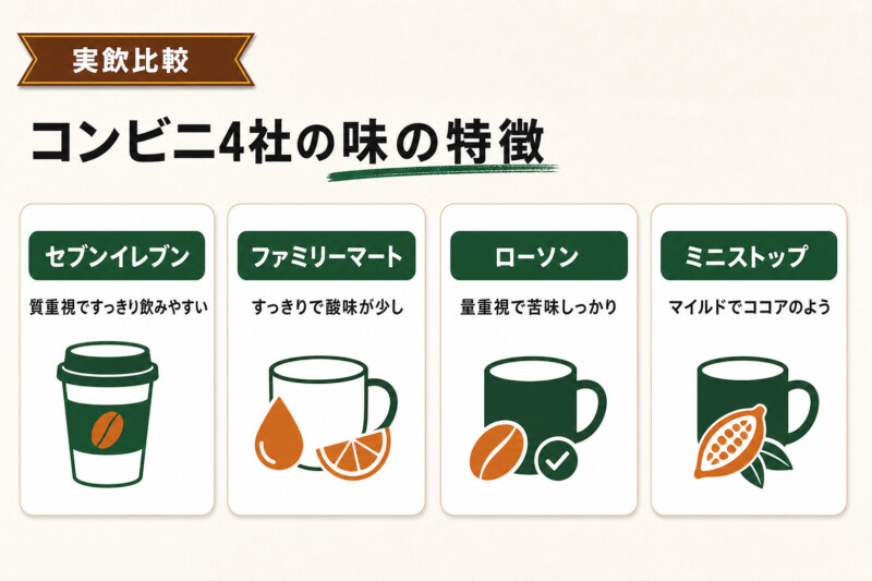 コンビニ4社のアイスコーヒーの味の特徴