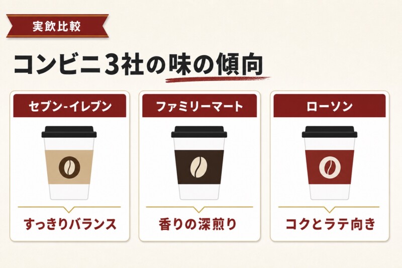 コンビニコーヒー3社の実飲比較