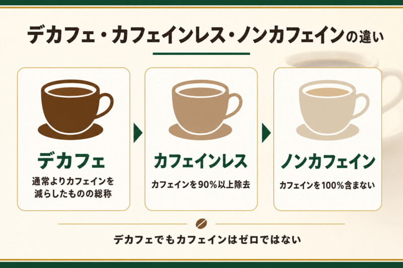デカフェ・カフェインレス・ノンカフェインの違い