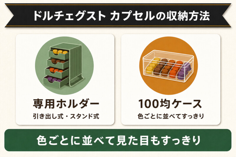 ドルチェグストカプセルの収納方法の図解