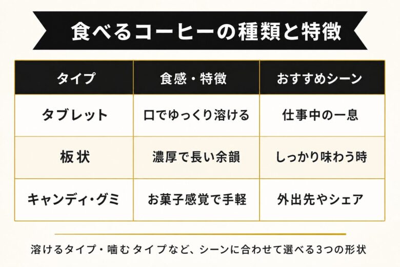 食べるコーヒーの種類と特徴を徹底比較