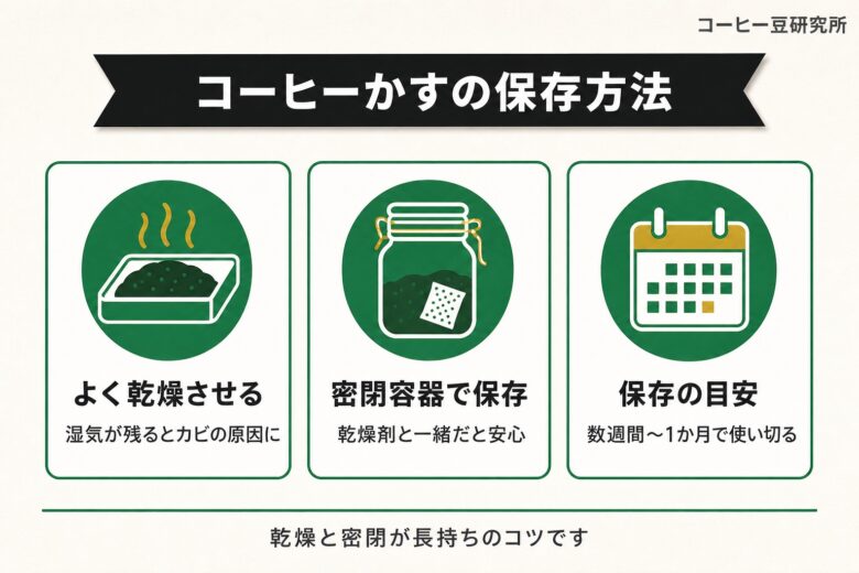 コーヒーかすの保存方法 ポイント