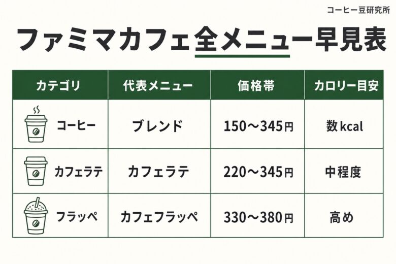 ファミマカフェ 全メニュー早見表 価格カロリー