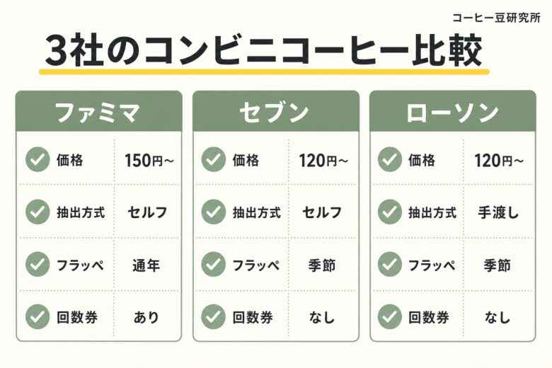 ファミマカフェ 他コンビニ 比較 セブン ローソン