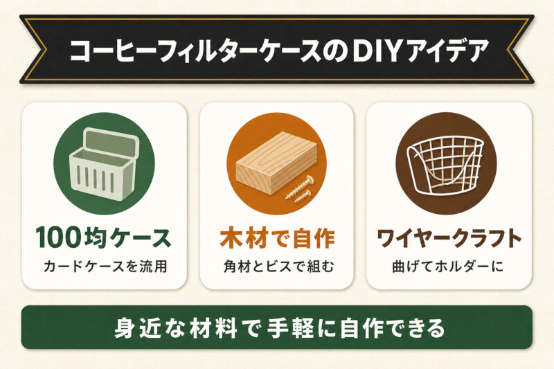 コーヒーフィルターケースのDIYアイデアの図解