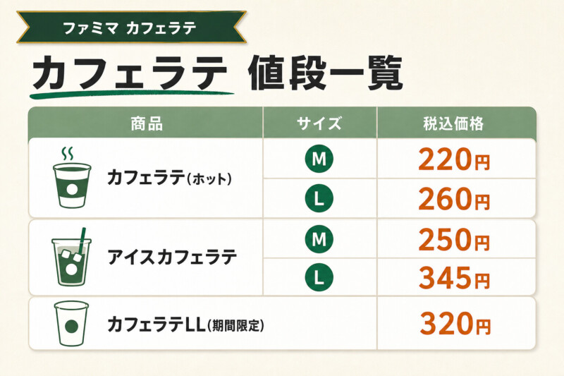 ファミマのカフェラテの値段一覧