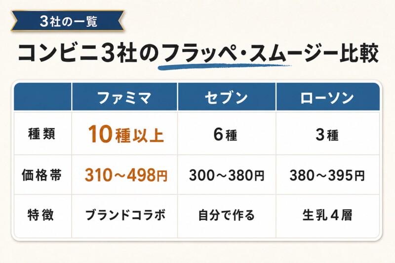 コンビニ3社のフラッペ・スムージー比較一覧表