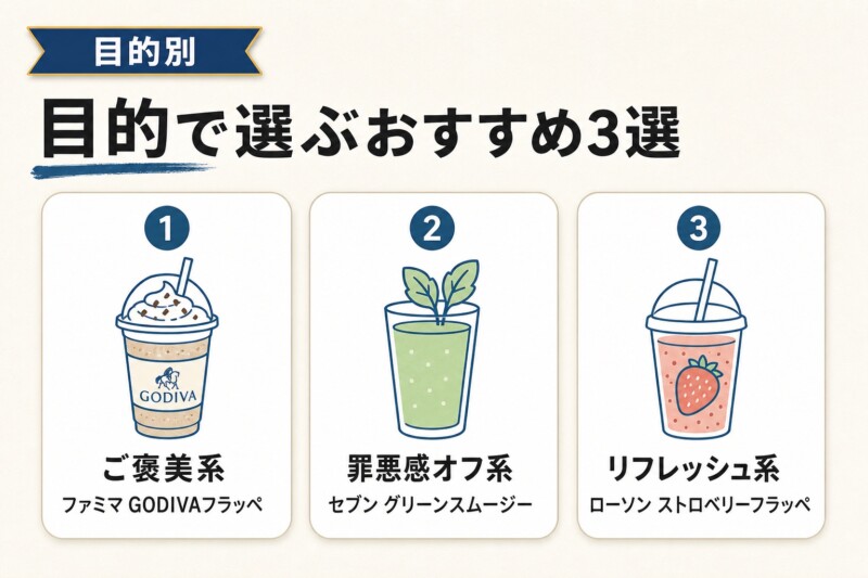 コンビニのフラッペ・スムージー 目的別おすすめ3選
