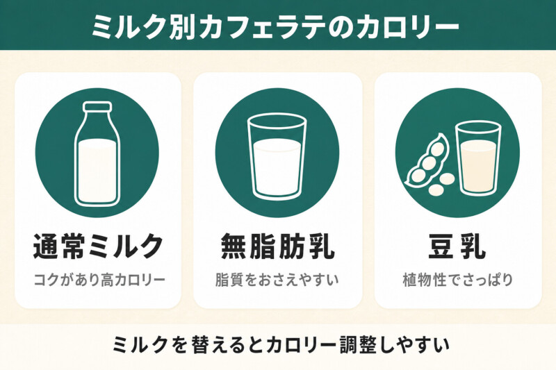 ミルク別カフェラテのカロリー