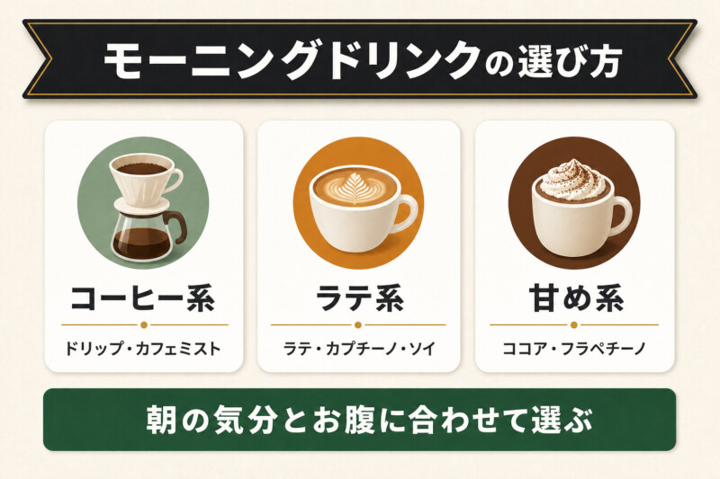 スタバのモーニングドリンクの選び方の図解