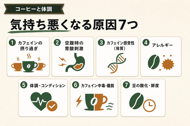 コーヒーで気持ち悪くなる原因7つと見分け方