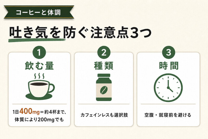 コーヒーで吐き気を起こさないための注意点3つ
