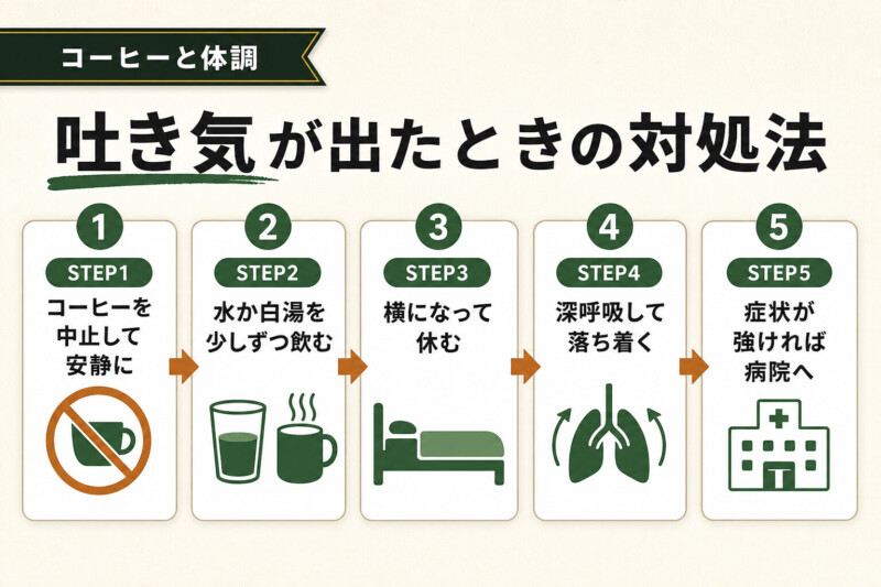 コーヒーで吐き気が出たときの対処法と順番