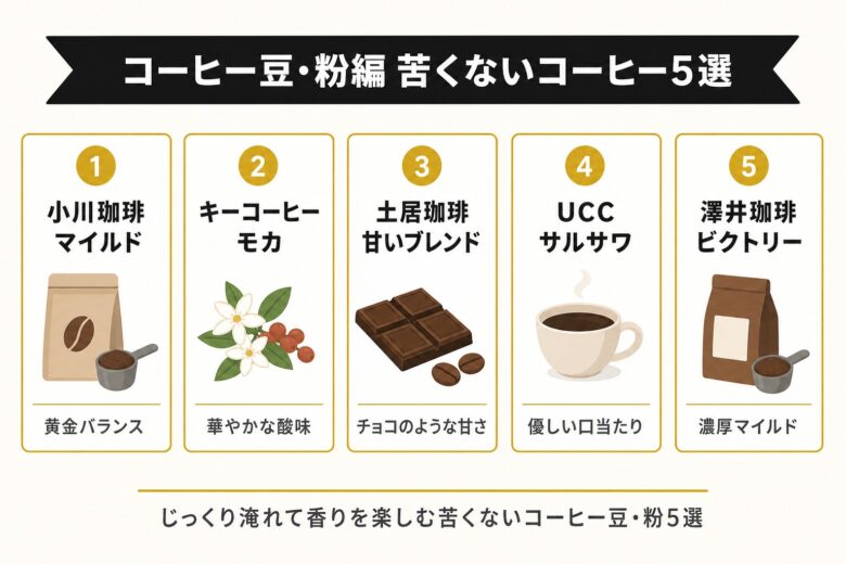 コーヒー豆・粉編の苦くないコーヒー5選