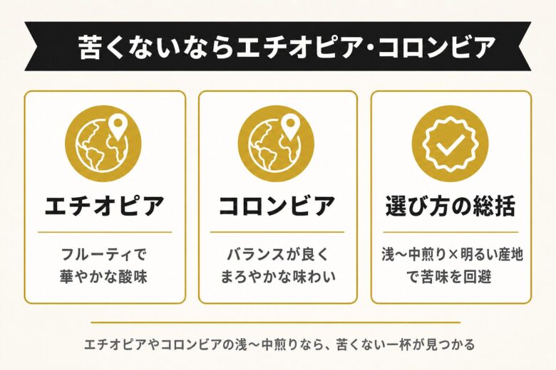 エチオピアやコロンビアの苦くないコーヒー