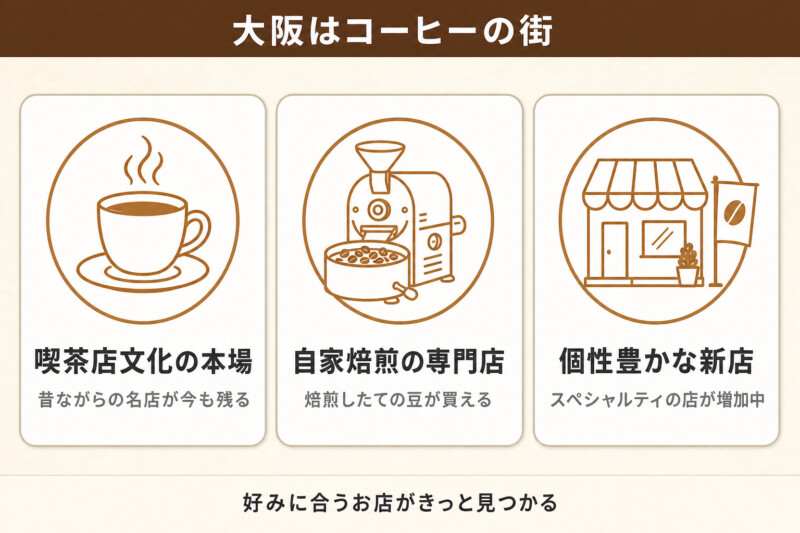 大阪にはコーヒーショップが多くコーヒー豆が種類豊富