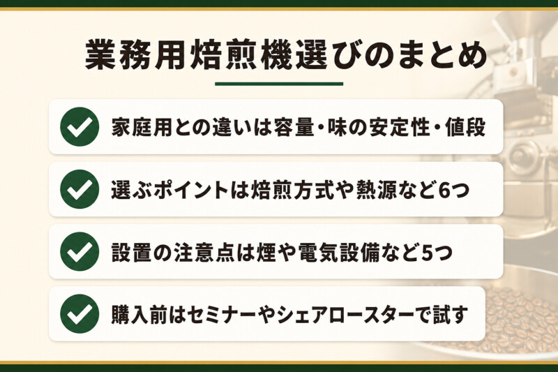 業務用コーヒー焙煎機選びのまとめ