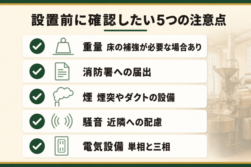 業務用コーヒー焙煎機の設置前に確認したい5つの注意点
