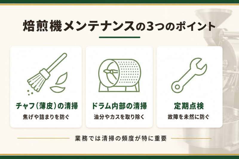 焙煎機メンテナンスの3つのポイント