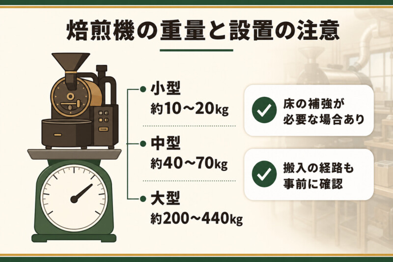 焙煎機の重量と設置の注意