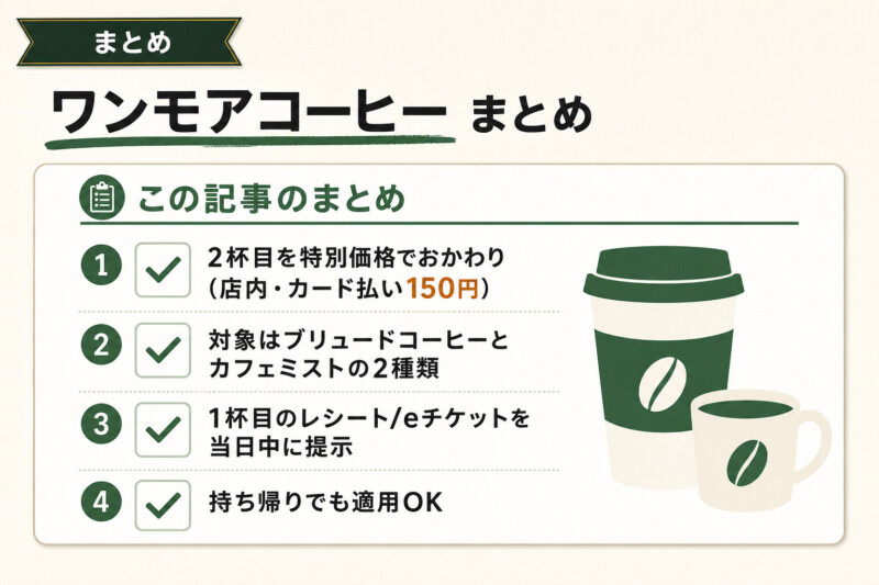 スタバのおかわり「ワンモアコーヒー」を活用してお得に楽しもう