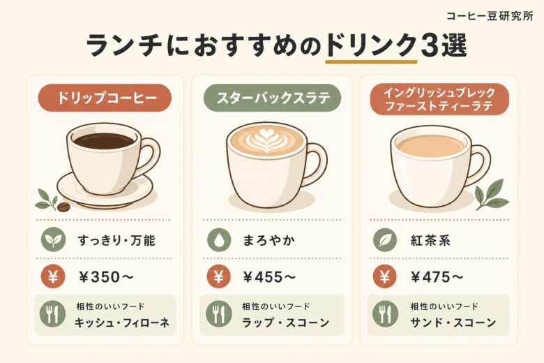 スタバのランチにおすすめのドリンク3選 図解