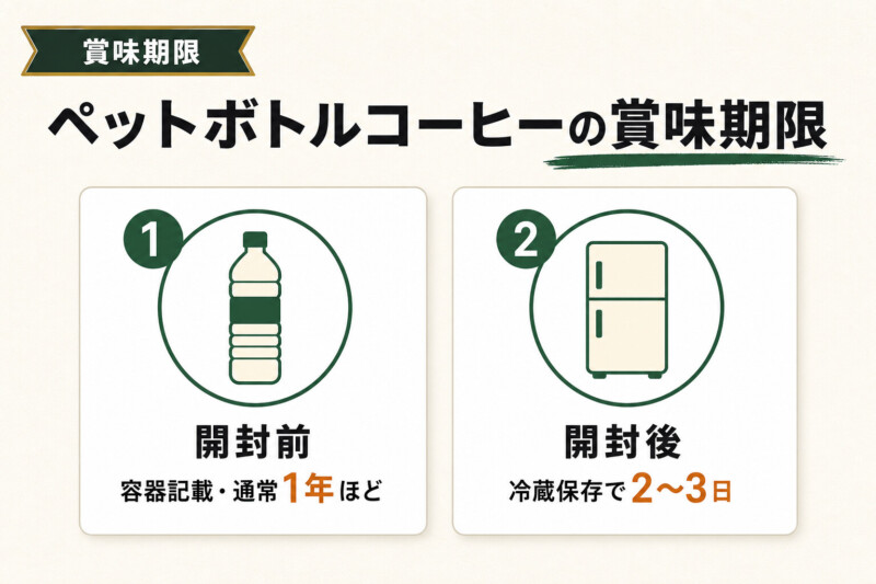 ペットボトルブラックコーヒーの賞味期限図解