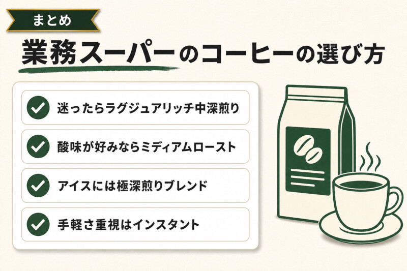 業務スーパーのコーヒーの選び方チェックリスト図解