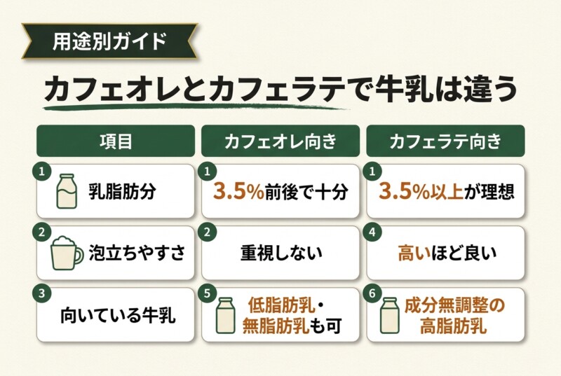 カフェオレとカフェラテで牛乳は違う