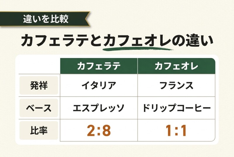 カフェラテとカフェオレの違い