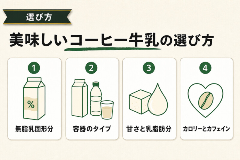 美味しいコーヒー牛乳の選び方 無脂乳固形分・容器・甘さ・カロリーの4軸
