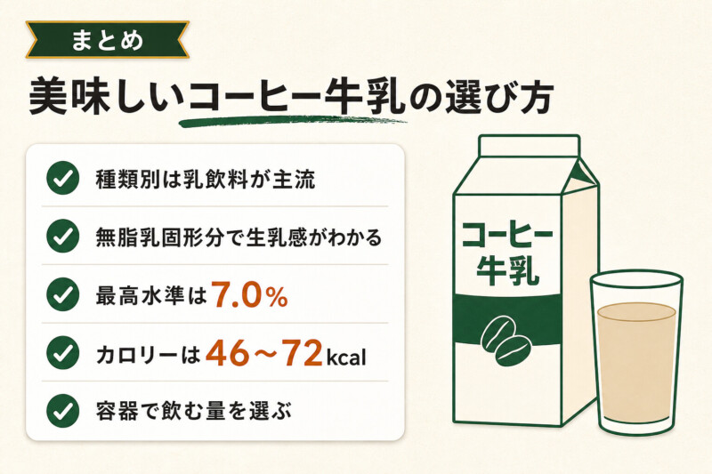 美味しいコーヒー牛乳の選び方まとめ 種類別・無脂乳固形分・カロリー・容器