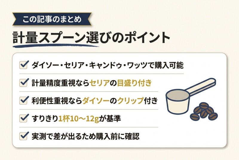 コーヒー計量スプーン選びのポイントまとめ