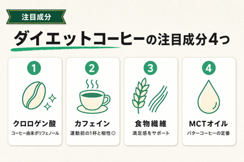 ダイエットコーヒーの注目成分4つの図解