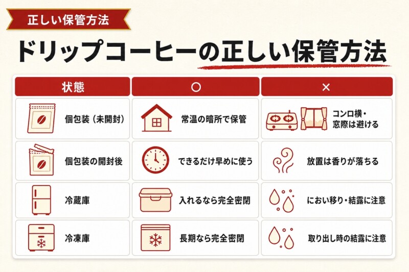ドリップコーヒーの正しい保管方法