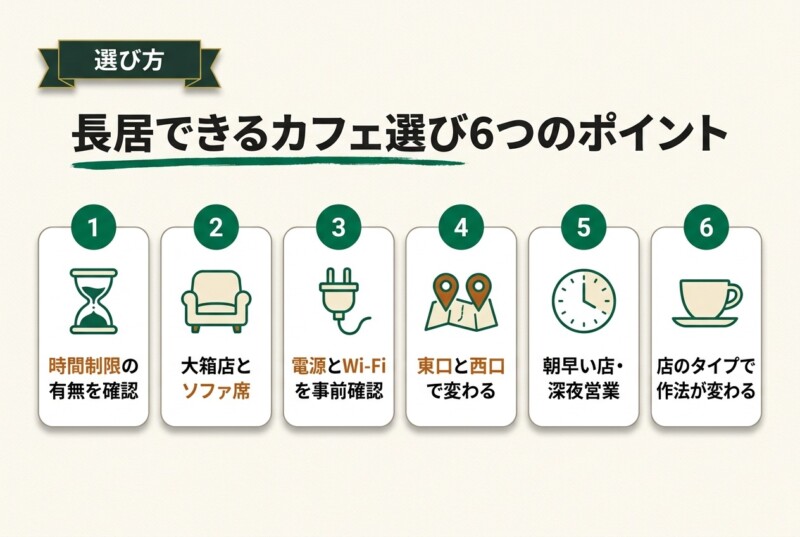 池袋で長居できるカフェ選びで押さえたい6つのポイント