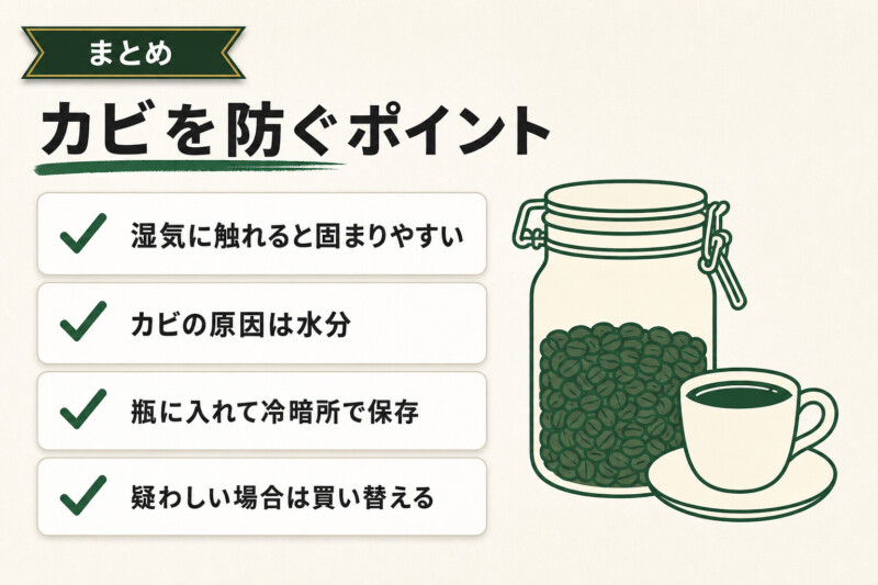 インスタントコーヒーのカビを防ぐポイントまとめ図解