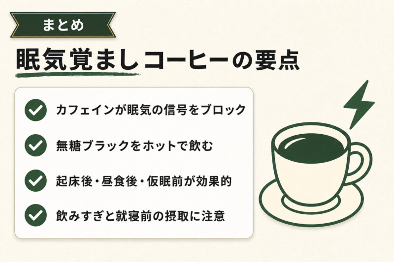 眠気覚ましコーヒーの要点まとめ図解
