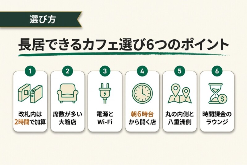 東京駅で長居できるカフェ選びで押さえたい6つのポイント