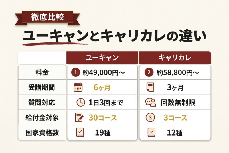 【徹底比較】ユーキャンとキャリカレの違い