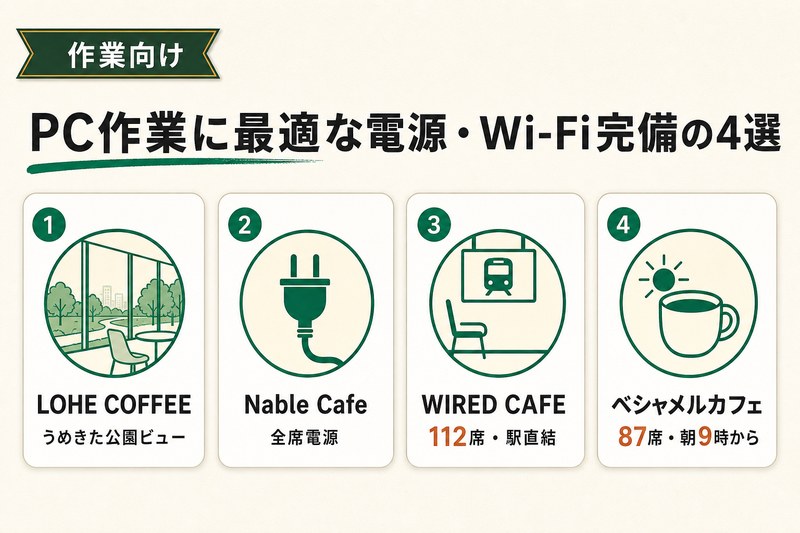 梅田 長居できるカフェ 電源・Wi-Fi完備の作業向け4選 図解
