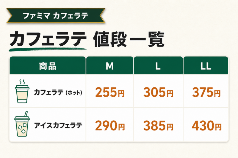 ファミマのカフェラテの値段一覧