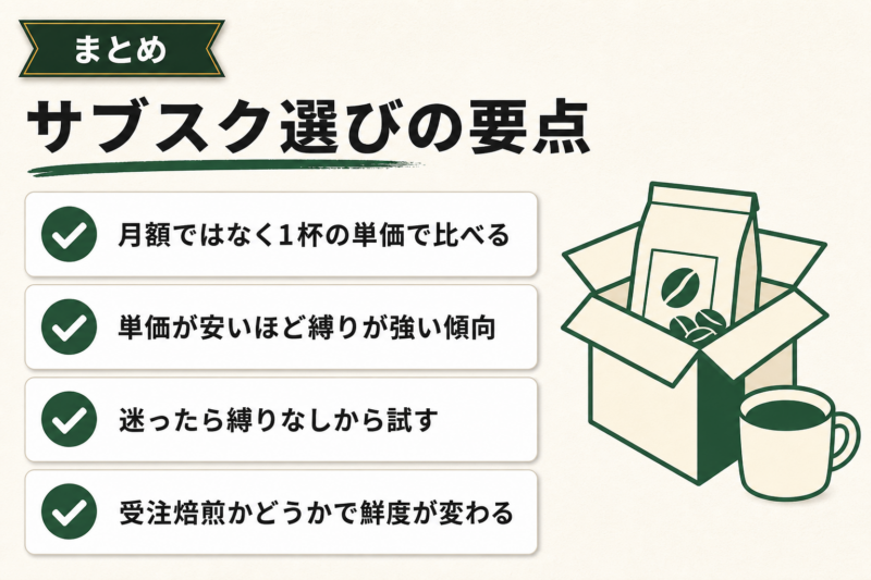 コーヒーサブスク選びの要点をまとめた図